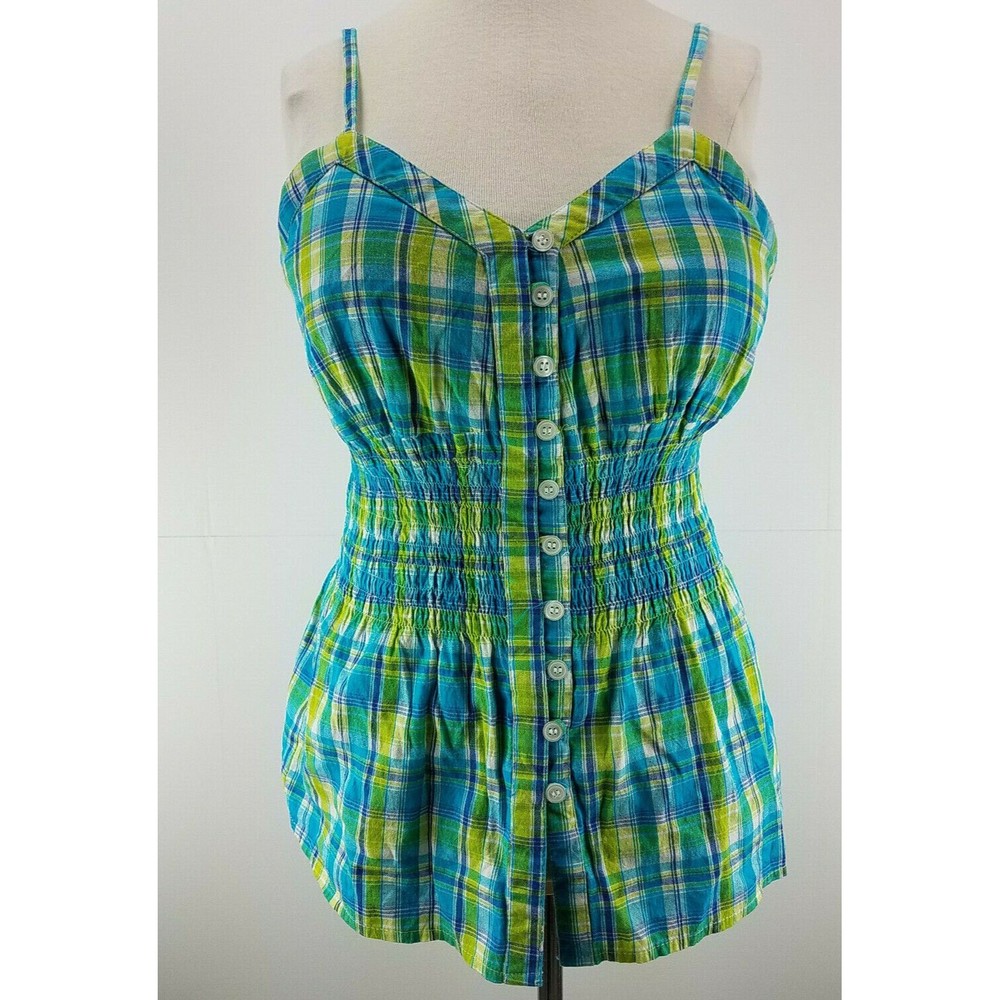 Pink Collection women sleeveless adjustable strap buttons front top sz. S